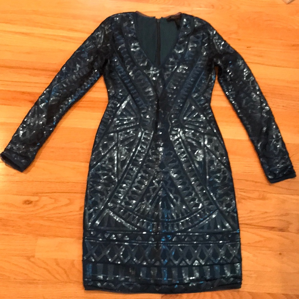 BCBG Maxazria lined long sleeve sequence dress
